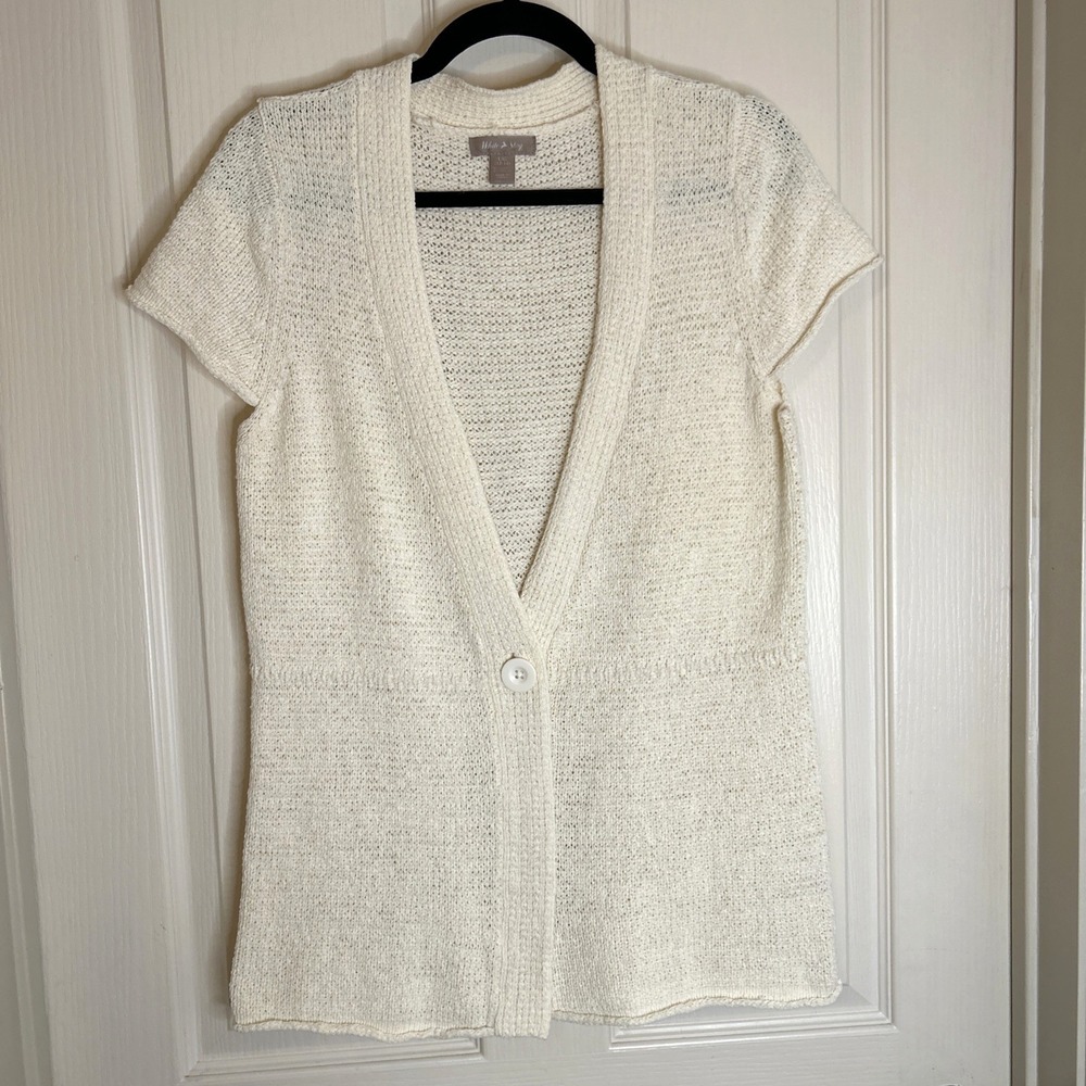 White Stag Womens Short Sleeve Knit Cardigan Ivory V-Neck Single Button
